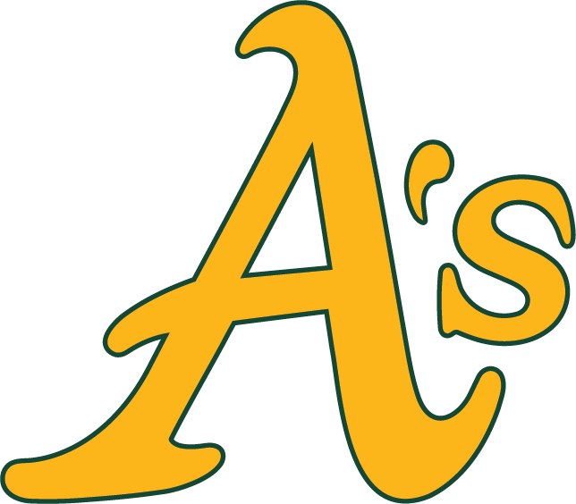 Gold A's mark with green outline