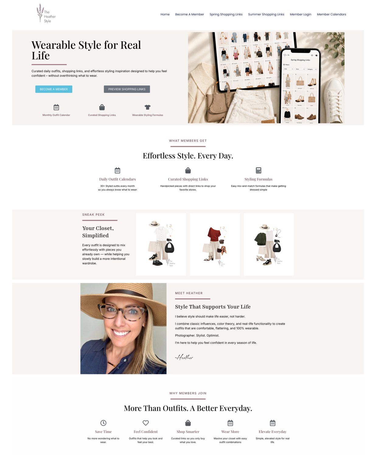 The Heather Style homepage and membership platform